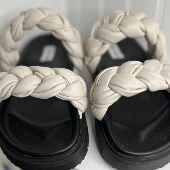 Steve Madden Womens Choice Woven Faux Leather Flatform Sandals in Bone Size 8 - Picture 3 of 8